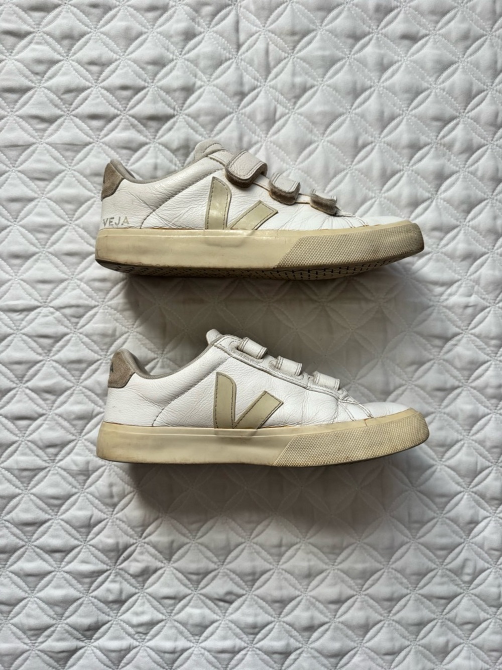Veja Recife Logo Leather White Natural Velcro Strap Sneakers Size 8 - Picture 5 of 11